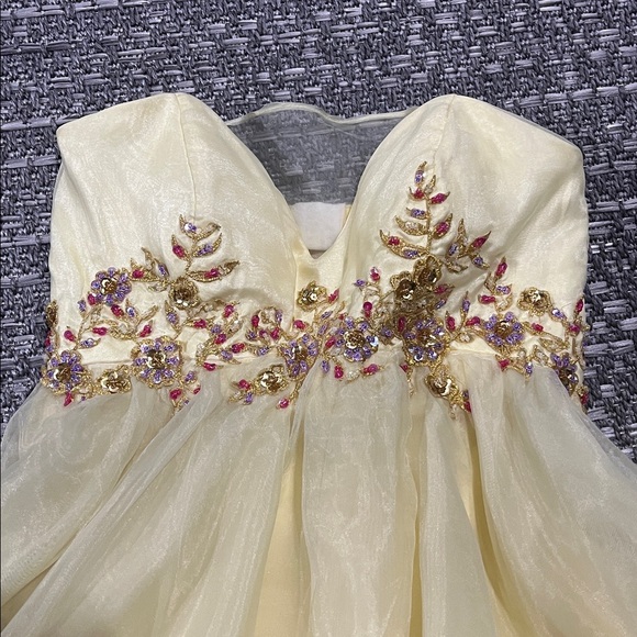 Yellow Strapless Mini Formal Dress - Picture 2 of 14